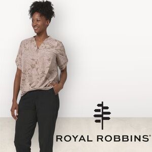 Royal Robbins Traveler Short Sleeve V-Neck Floral Pocket Top Beige XL